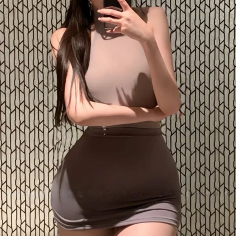 Slit Bodycon Dress Backless Temptation Lingerie Seductive Secretary Ribbon Hip Hugging Skirt Uniform Pajama Set