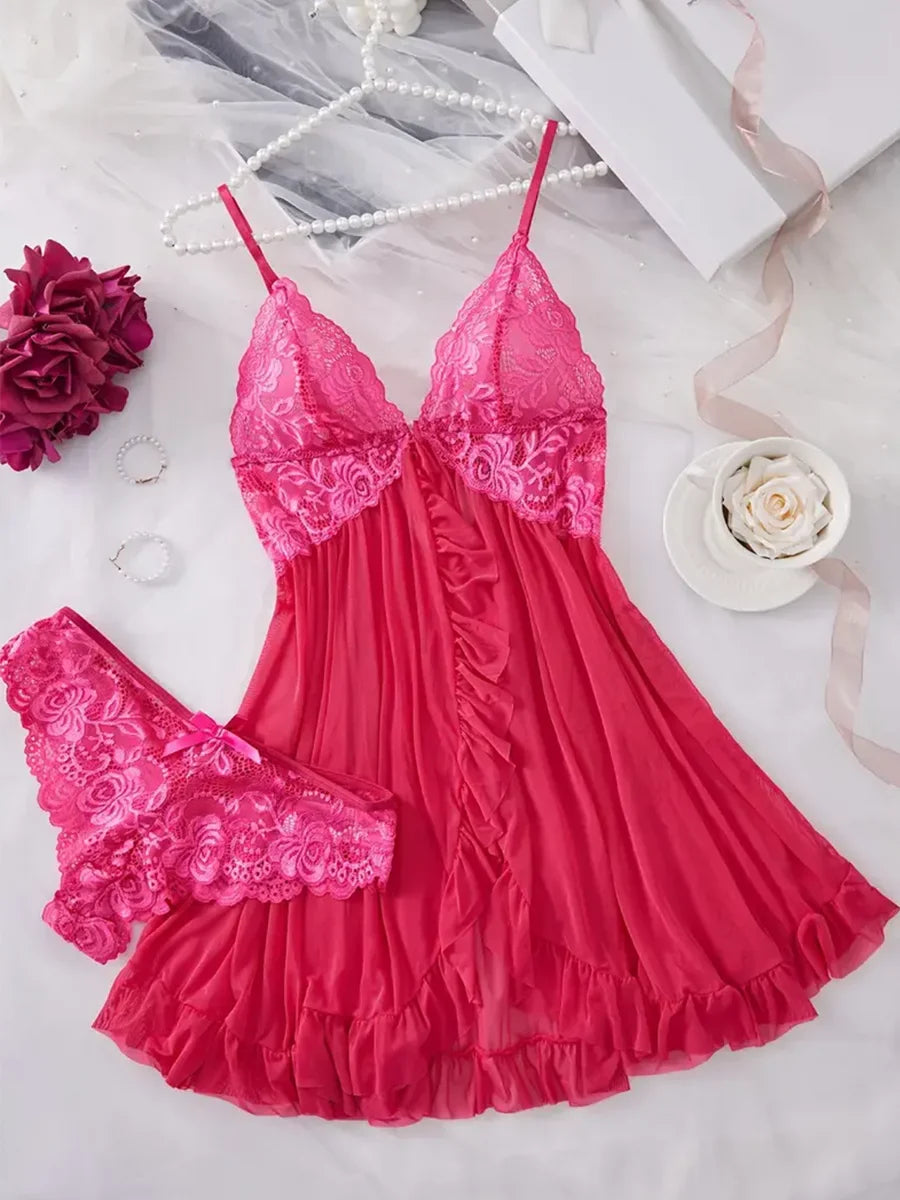 Underwear Lingerie Set Erotic Bra Nightdress Lace Solid Slim Soft Dresses Erotic & Dresses