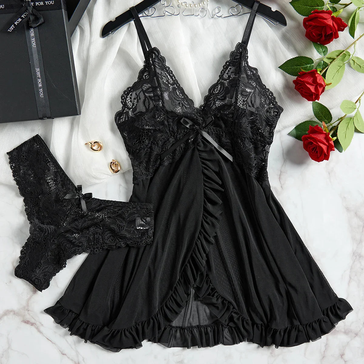 Underwear Lingerie Set Erotic Bra Nightdress Lace Solid Slim Soft Dresses Erotic & Dresses