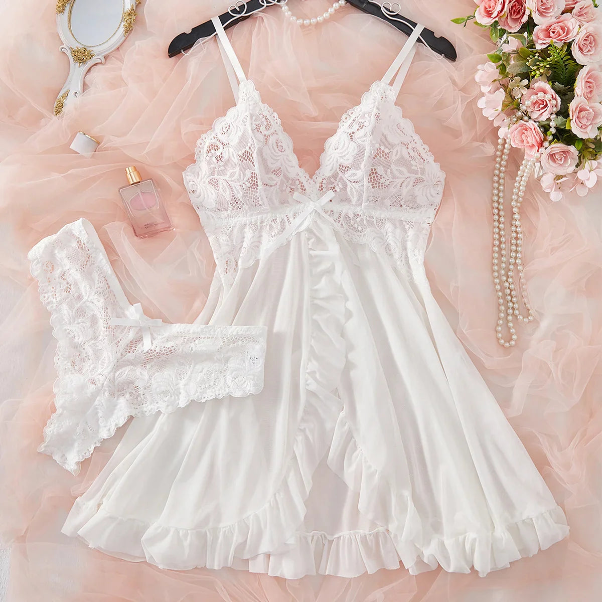 Underwear Lingerie Set Erotic Bra Nightdress Lace Solid Slim Soft Dresses Erotic & Dresses
