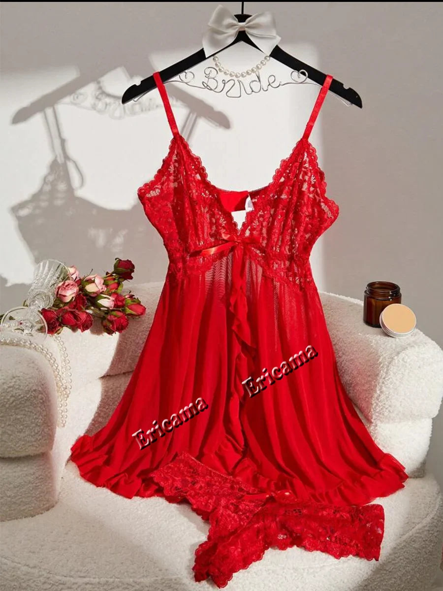 Underwear Lingerie Set Erotic Bra Nightdress Lace Solid Slim Soft Dresses Erotic & Dresses