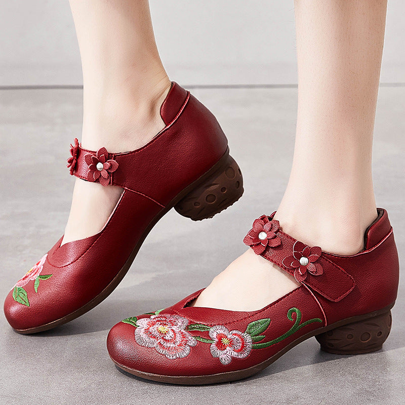 Vintage Floral Embroidery Leather Casual Shoes