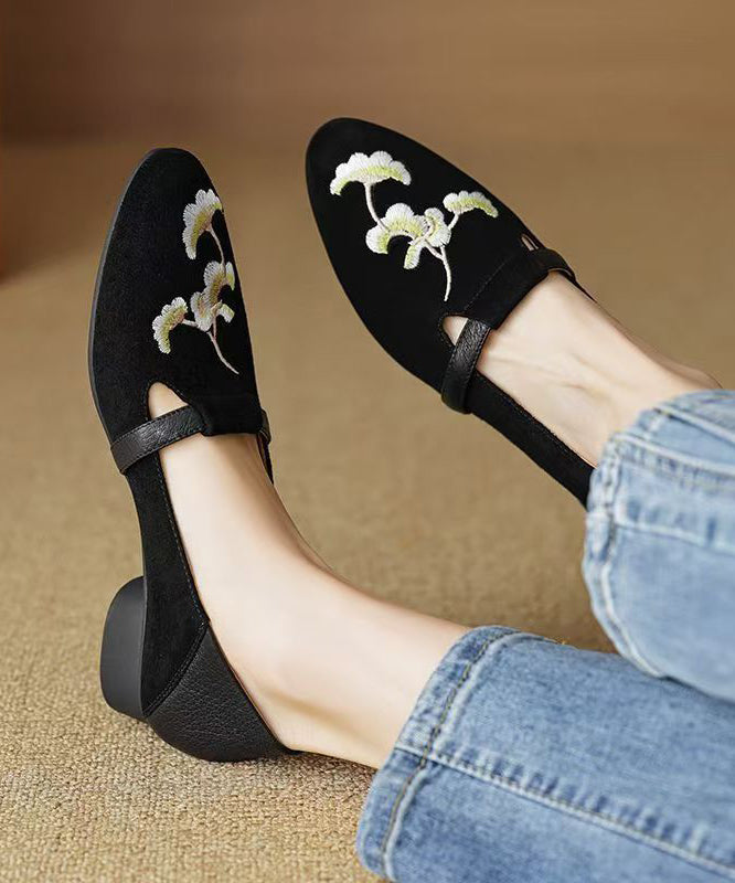 Black Suede Embroidered Chunky Loafer Shoes