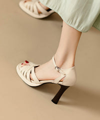 Stylish Hollow Out Buckle Strap High Heel Sandals Black Faux Leather