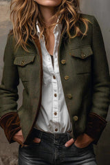 Vintage Herringbone Velvet Trim Casual Long-sleeved Blazer