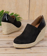 New Black Splicing Suede High Wedge Heels Shoes Zippered