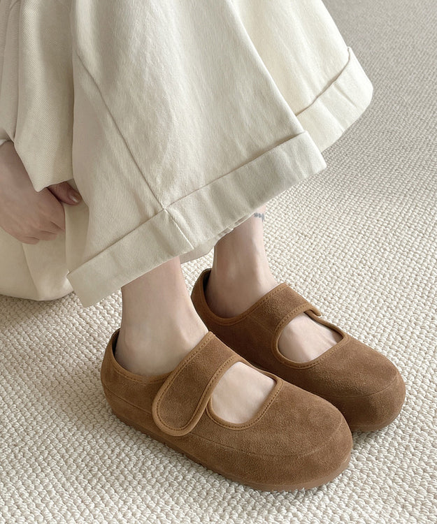 Casual Buckle Strap Splicing Platform Flats Shoes Yellow Suede