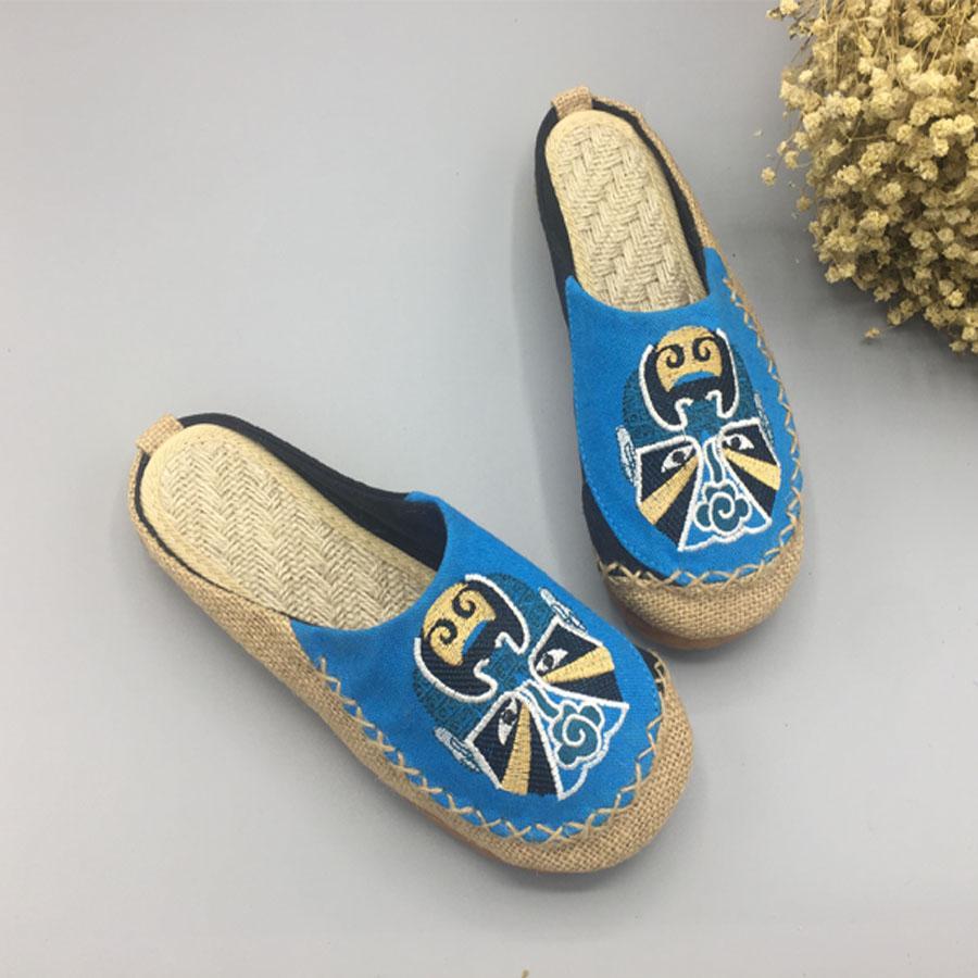 Peking Opera Facial Embroidered Casual Flats Home Slippers