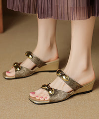 Chic Green Splicing Wedge Slide Sandals Peep Toe
