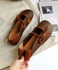 Green Cowhide Leather Flat Shoes For Unique Splicing Soft Flat Feet Shoes