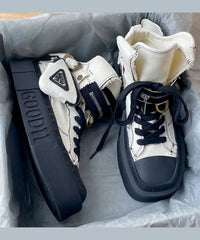 Fashion Blue Canvas Splicing Lace Up Platform Boots