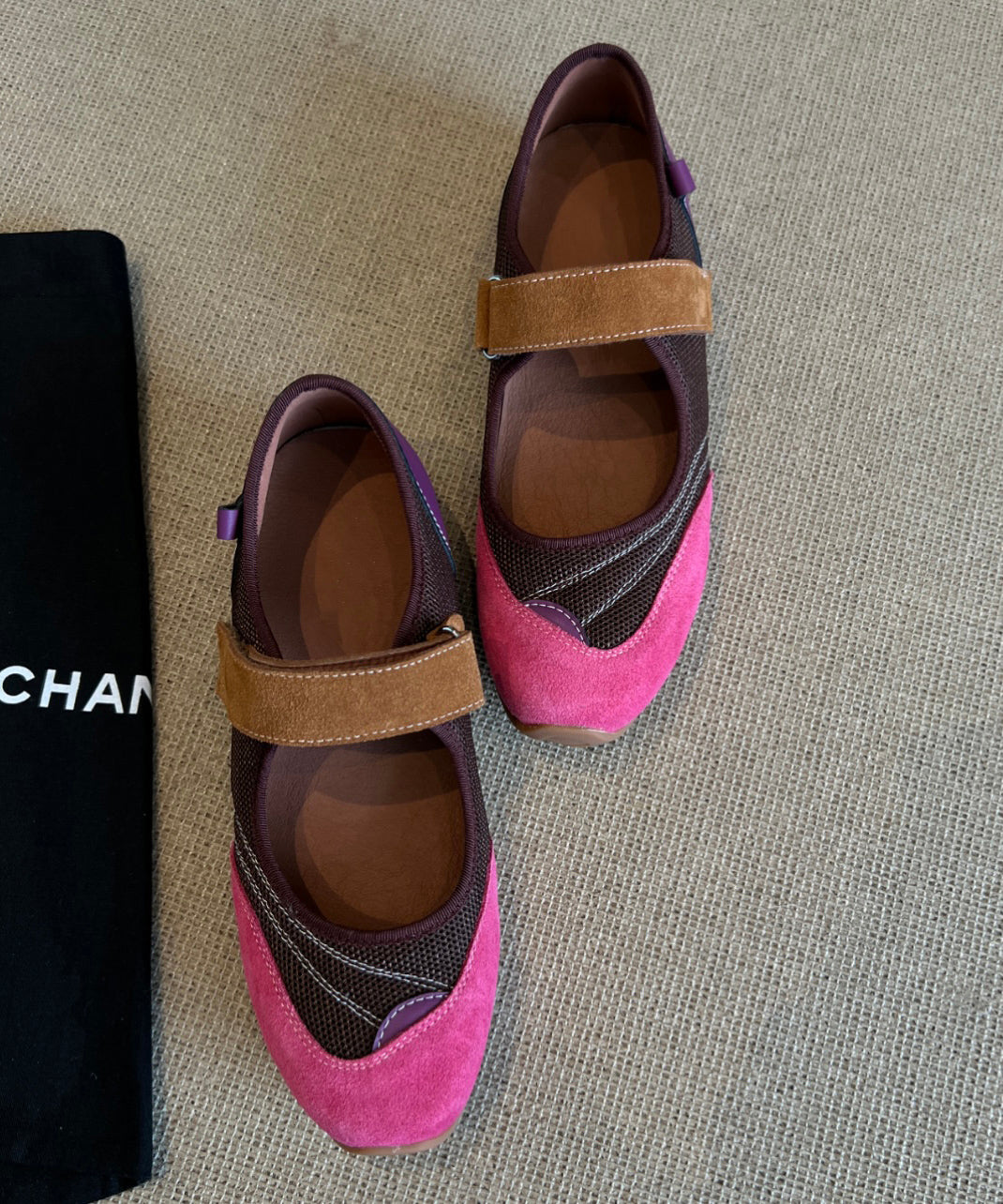 Stylish Pink Purple Flat Feet Shoes Splicing Buckle Strap