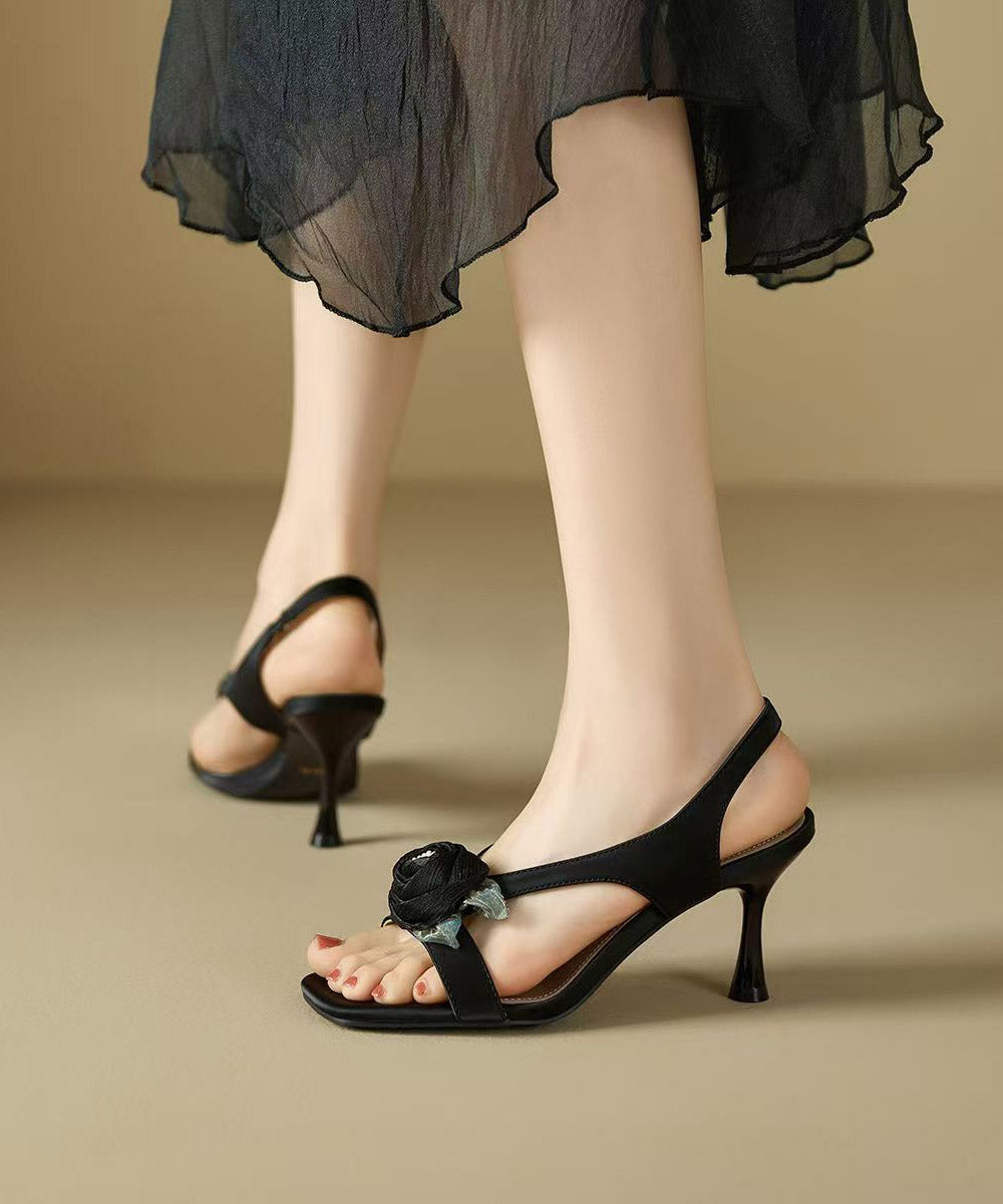 Black Floral Splicing High Heel Sandals Peep Toe
