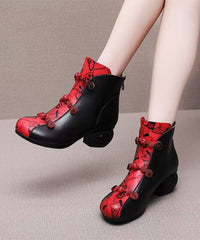 Black Cowhide Leather Splicing Boots Fuzzy Wool Lined