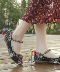 Black Cotton Fabric Splicing Flat Shoes For Women