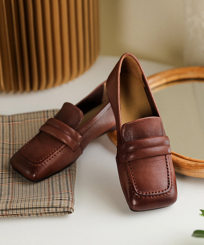 Boutique Solid Apricot Loafers Cowhide Leather Loafer Shoes