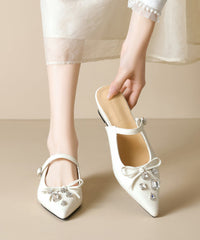 Apricot Faux Leather Splicing Slide Sandals Pointed Toe Zircon