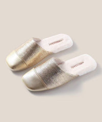 Silver Slippers Shoes Splicing Fuzzy Wool Lined