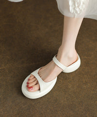 Rose Chunky Cowhide Leather Chic Splicing Slide Sandals