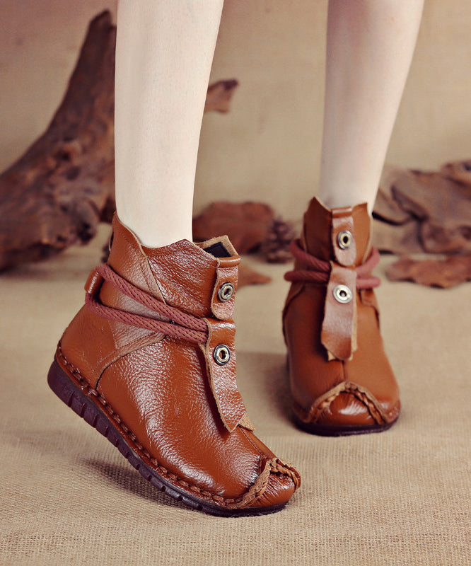 Handmade Comfortable Cowhide Leather Splicing Brown Boots