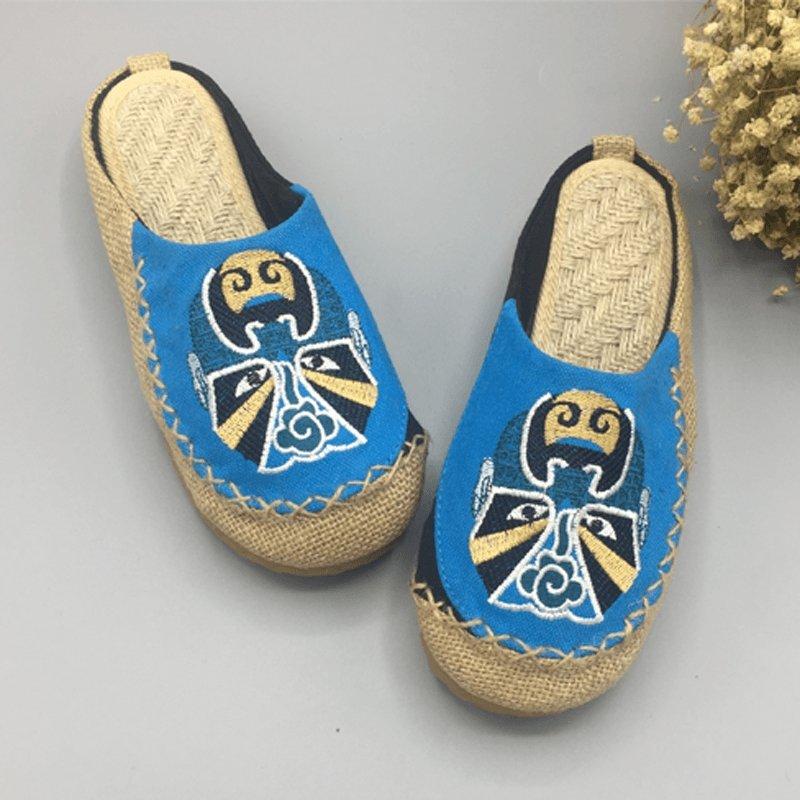 Peking Opera Facial Embroidered Casual Flats Home Slippers