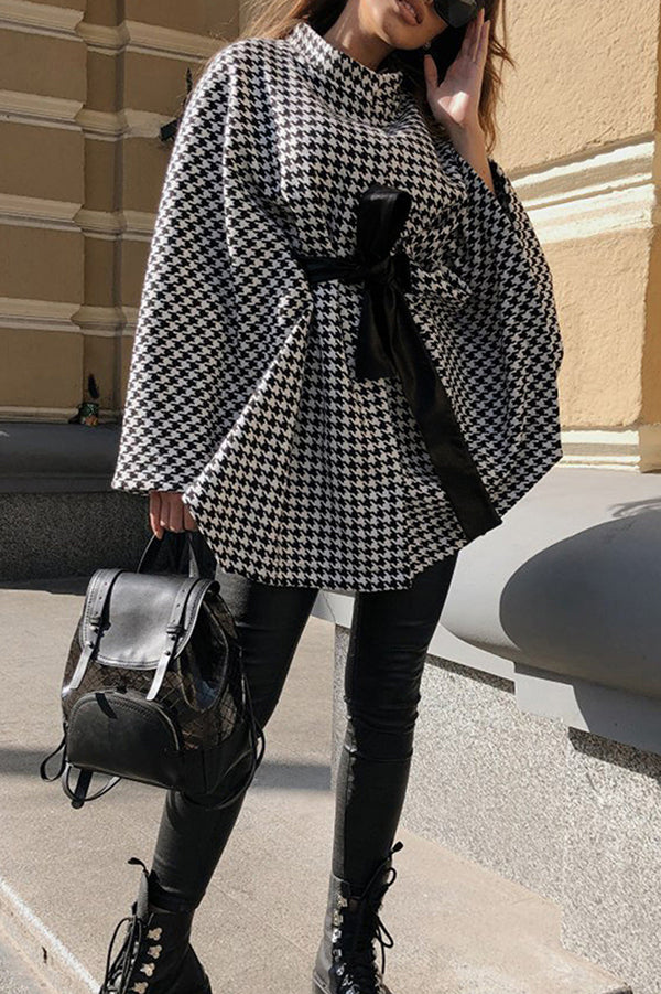 Houndstooth Loose Lace-up Cape