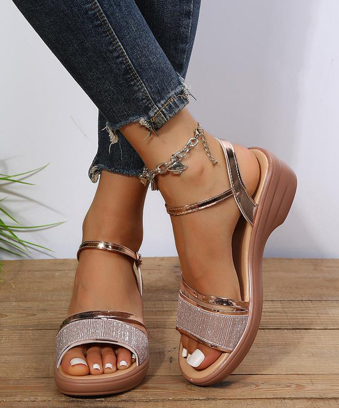 Silver Wedge Heels Sandals Peep Toe Buckle Strap Summer