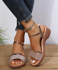 Silver Wedge Heels Sandals Peep Toe Buckle Strap Summer