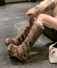 Stylish White Fuzzy Fur Fluffy Splicing Platform Boots