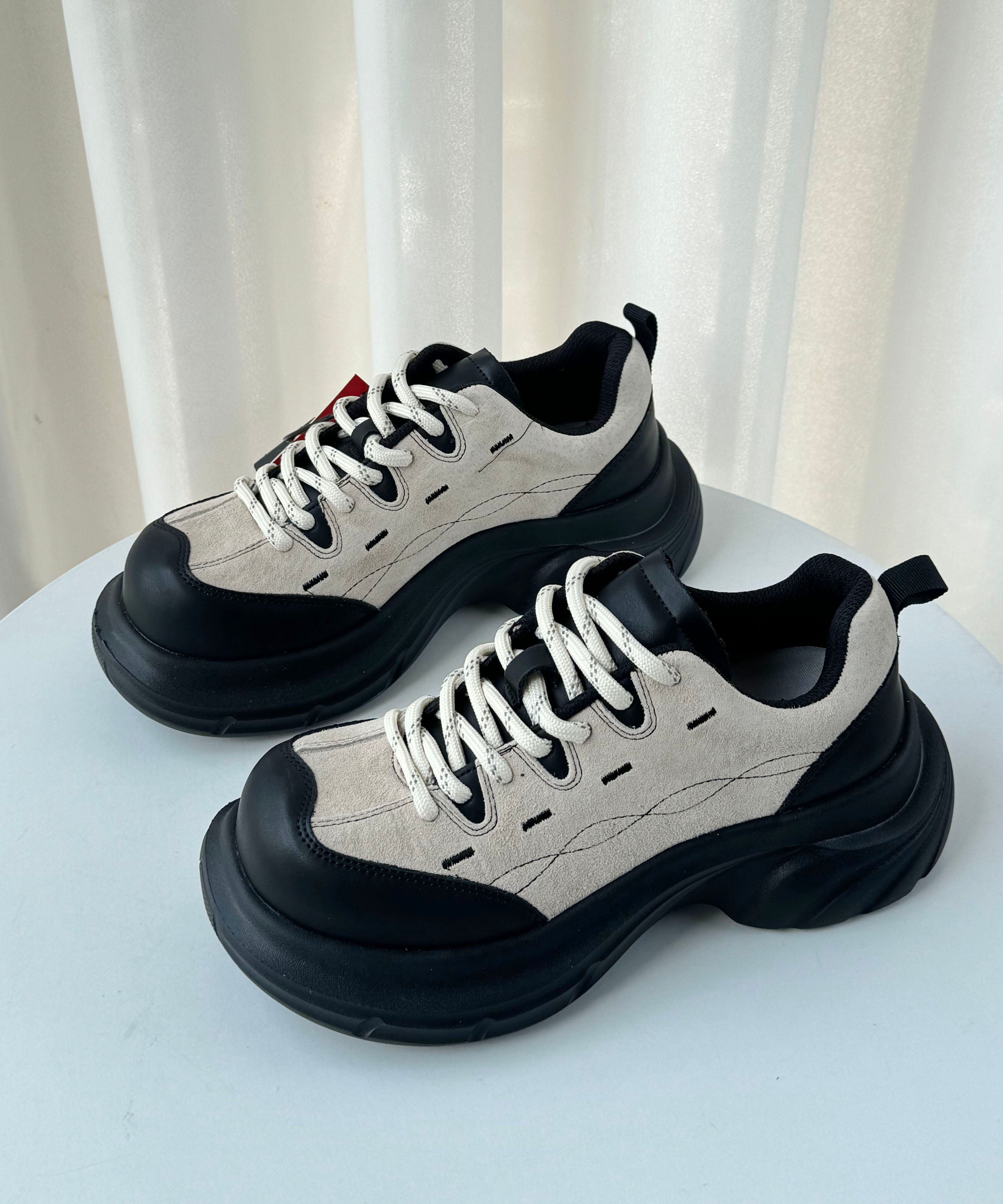 Casual Yellow Lace Up Suede Splicing Platform Flat Shoes