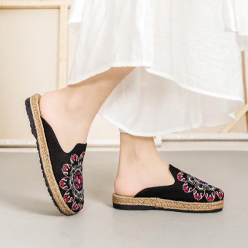 Embroidered Casual Flats Home Slippers