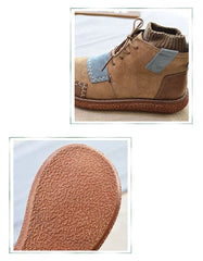 Khaki Stitching Handmade Retro Winter Ankle Boots