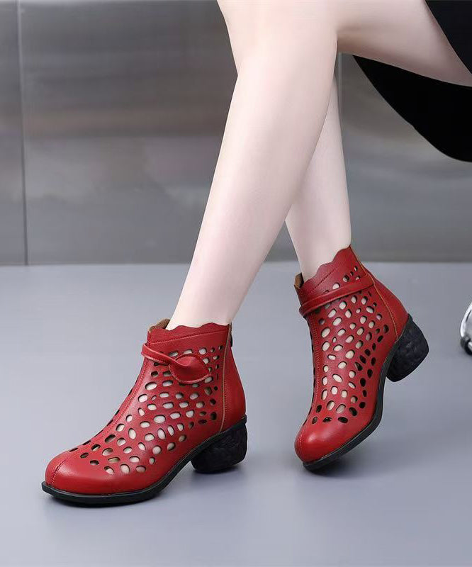 Women Splicing Chunky Boots White Faux Leather Hollow Out