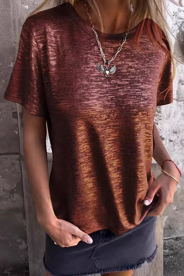 Bronzing Round Neck Short-sleeved T-shirt