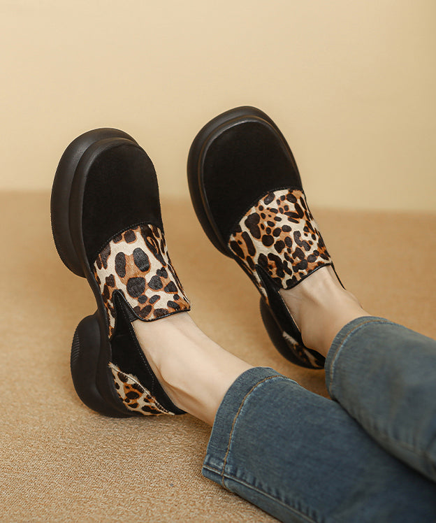 White Horse Hair Splicing Platform Loafer Shoes