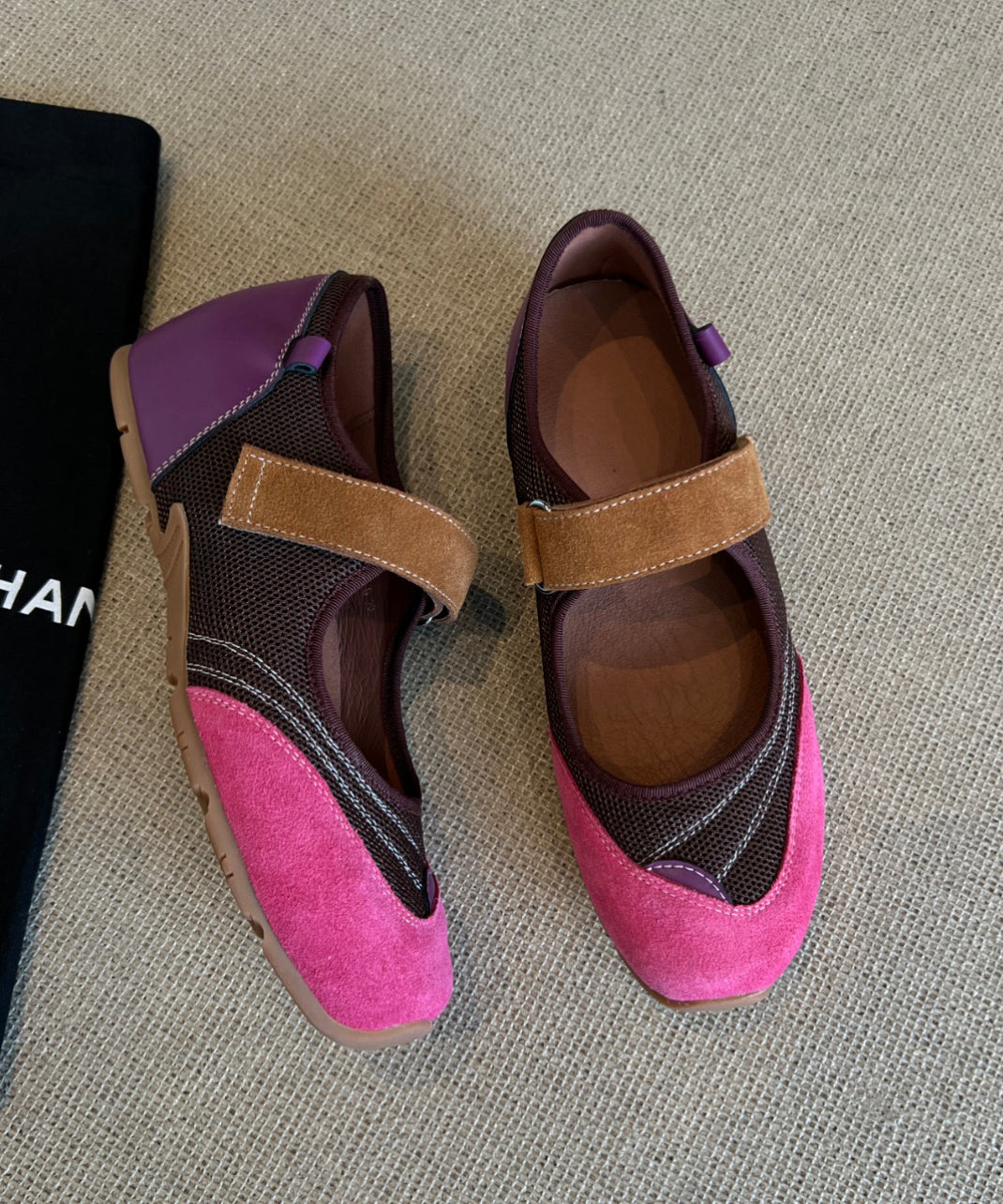 Stylish Pink Purple Flat Feet Shoes Splicing Buckle Strap