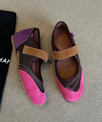Stylish Pink Purple Flat Feet Shoes Splicing Buckle Strap