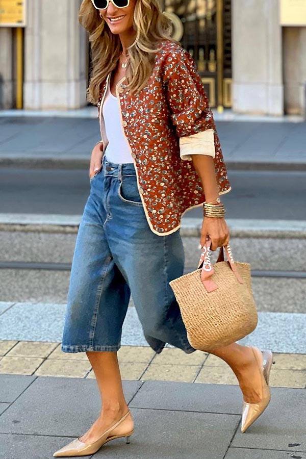 Terminally Denim Pocket Wide Leg Bermudas Jeans