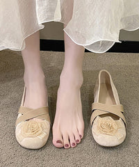 Apricot Cross Strap Floral Splicing Suede Flat Feet Shoes