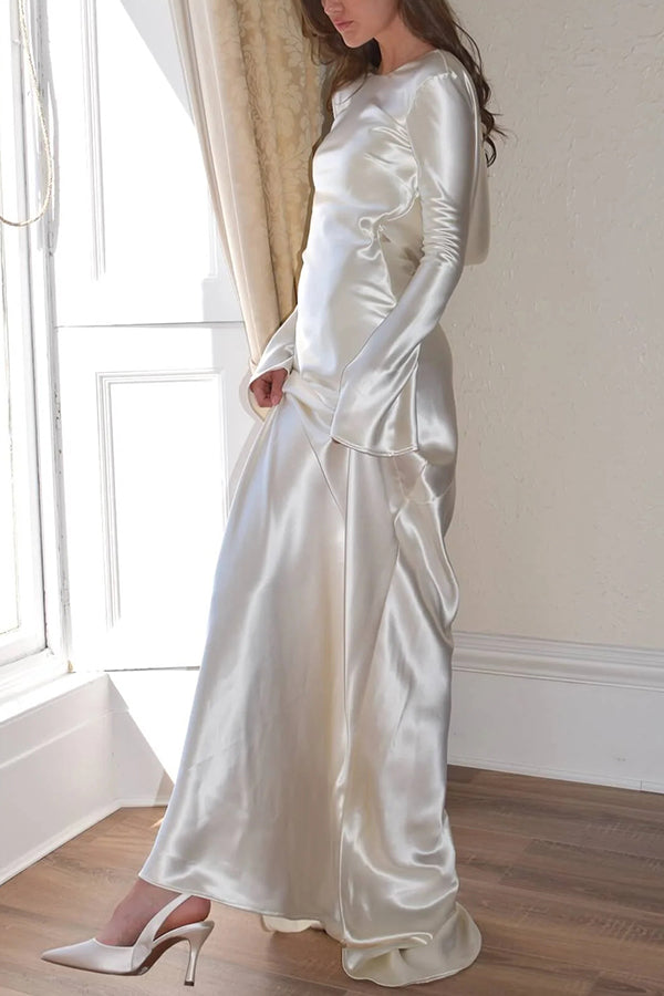 Pearl Eden Satin Back Open Cowl Neck Gown Maxi Dress