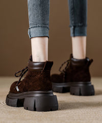 Camel Platform Suede Comfy Splicing Lace Up Boots
