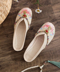 Beige Linen Tassel Embroidery Splicing Flat Slide Sandals