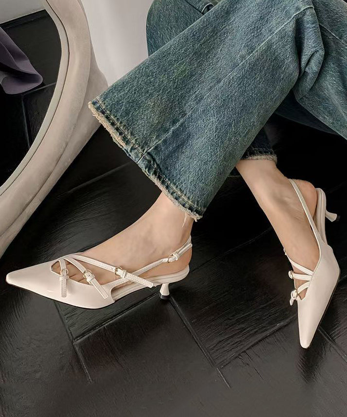 Mulberry High Heel Cowhide Leather Classy Splicing Sandals Pointed Toe