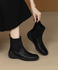 Brown Cowhide Leather Splicing Comfy Boots