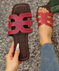 Boho Splicing Black Faux Leather Slide Sandals Peep Toe