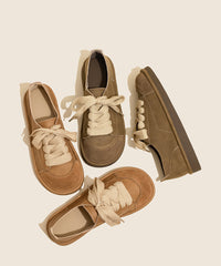 Comfortable Camel Lace Up Flats Shoes