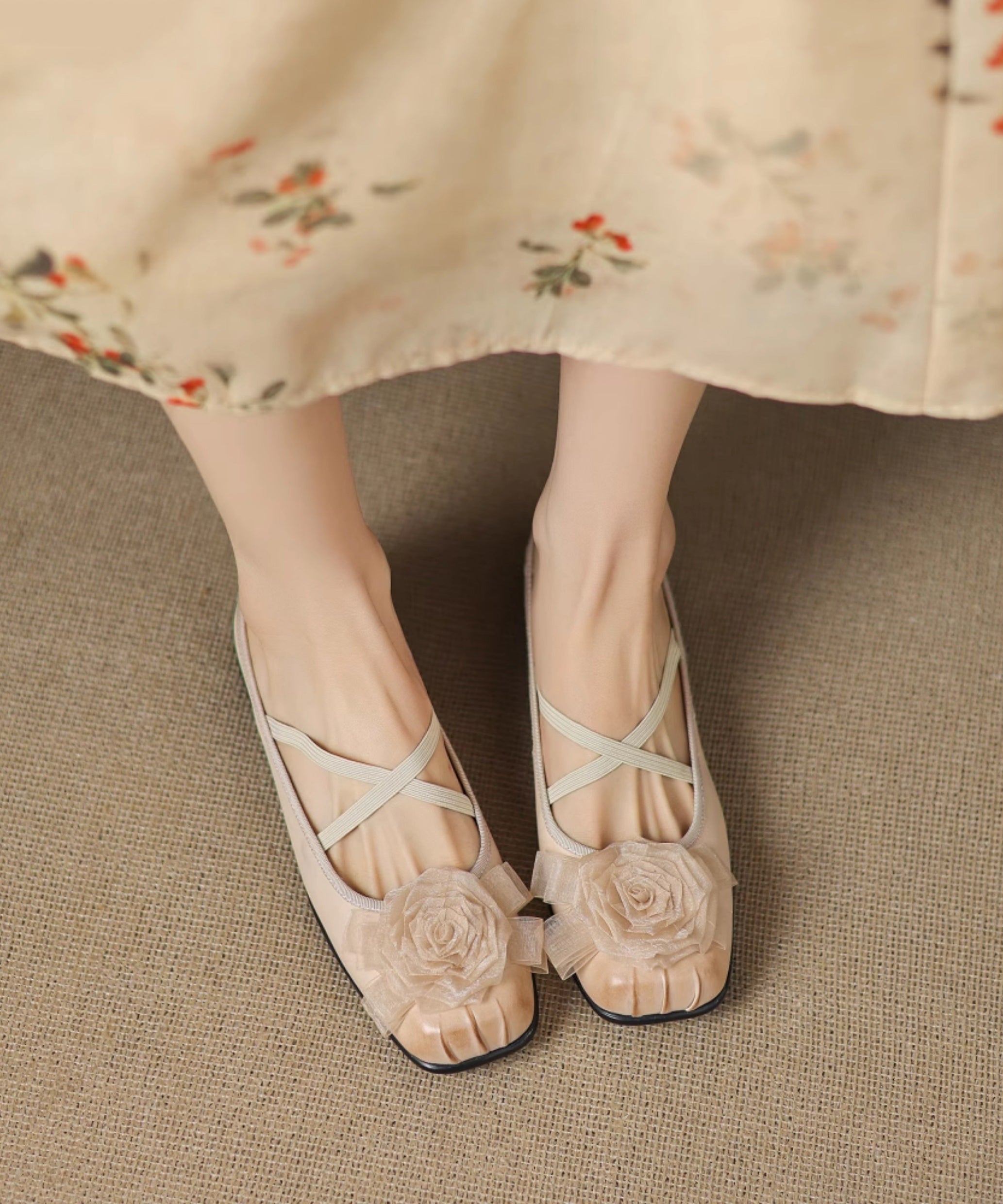 Purple Cowhide Leather Splicing Floral Slide Sandals