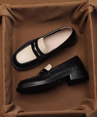 Brown Chunky Cowhide Leather Classy Splicing Loafer Shoes