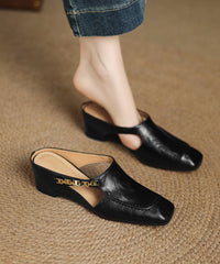 Classy Pink Splicing Cowhide Leather Wedge Slide Sandals