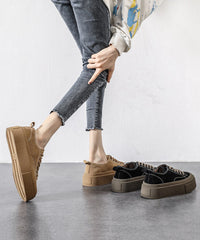Black Platform Suede Casual Splicing Flat Shoes Lace Up